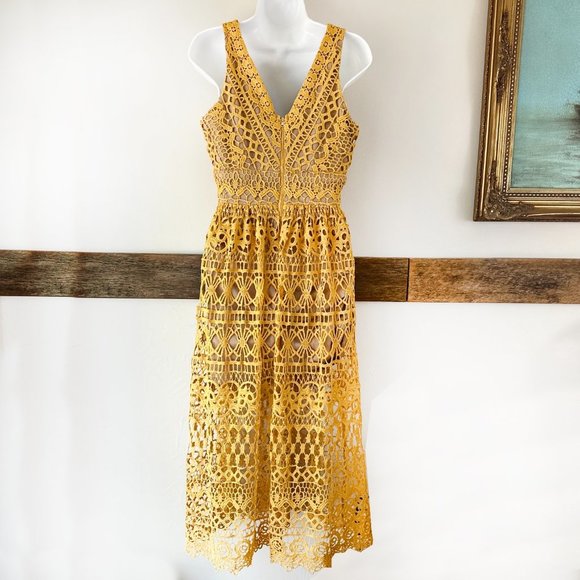 Altar'd State Golden Crocheted Dress Yellow Goldenrod M - Picture 6 of 8